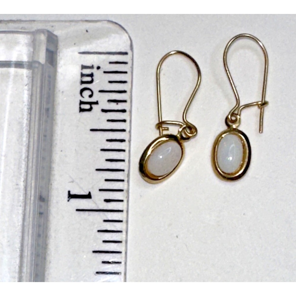 Fire Opal Dangle Hook Earrings Gold Oval Daity Unmarked View 5